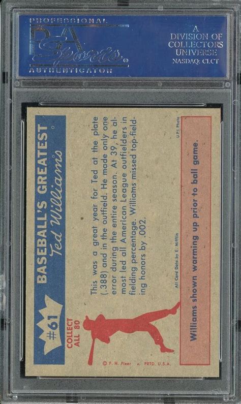 1959 Fleer Ted Williams Setbreak 61 1957 Outfielder Ted Psa 8 Nm Mt Ebay