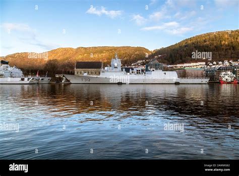 Norwegian Warship Frigate F312 Knm Otto Sverdrup In Front Of Ancient