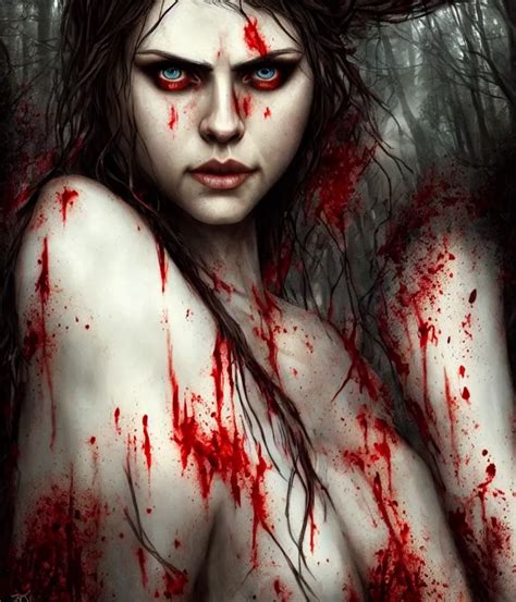 Photo Of A Gorgeous Nordic Female Covered In Blood Stable Diffusion