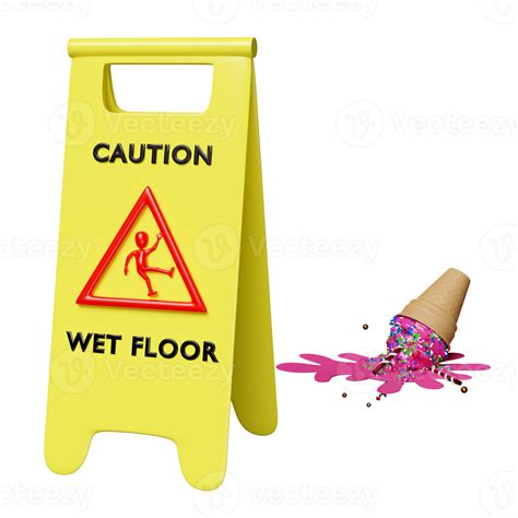 Caution Slippery Or Wet Floor Caution Plastic Sign With Ice Cream Cones Fallen On The Floor