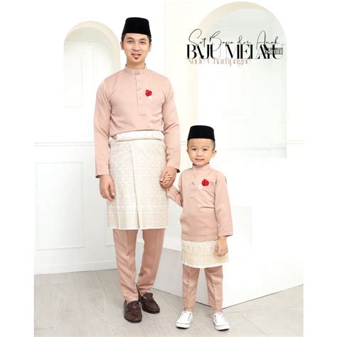 MOFF Baju Melayu Slim Fit Sakura Slimfit In Nude Champagne Raya 2024