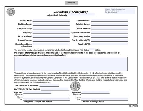 Blank Certificate Of Occupancy Forms