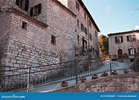 Stone Houses In An Ancient Medieval Italian Village Marche Italy Stock