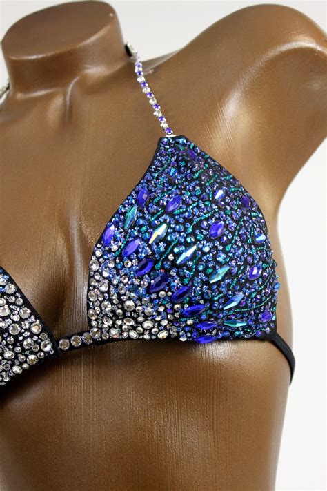 Npc Ifbb Competition Bikini Blue Crystal Peacock Bikini Suit Custom