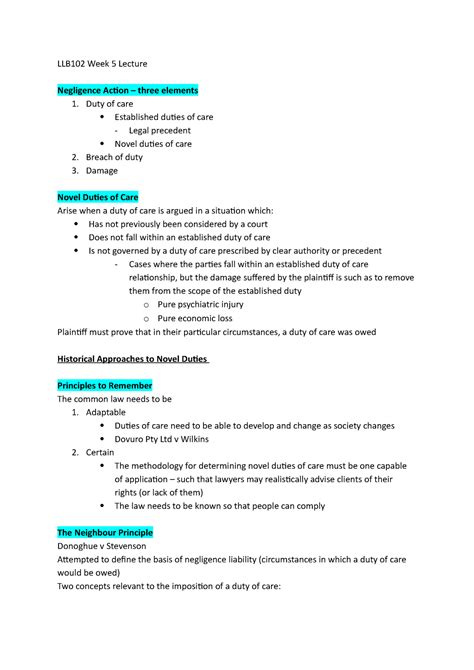 Llb W Lecture Llb Week Lecture Negligence Action Three