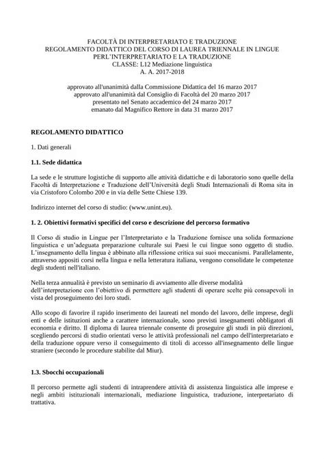 Pdf Facolt Di Interpretariato E Traduzione Regolamento