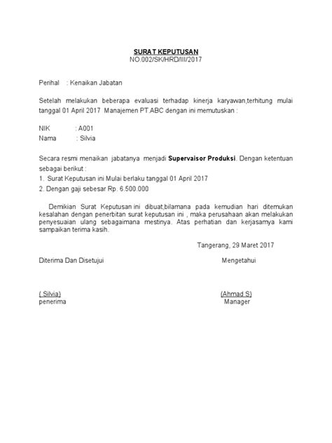 Contoh Surat Kenaikan Jabatan Dan Gaji Pdf