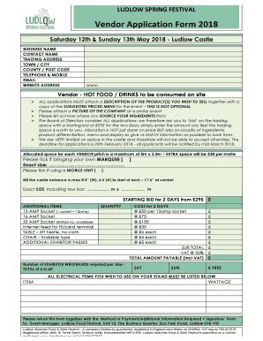 Fillable Online Vendor Inside Castle Application Form Spr Fest 2018