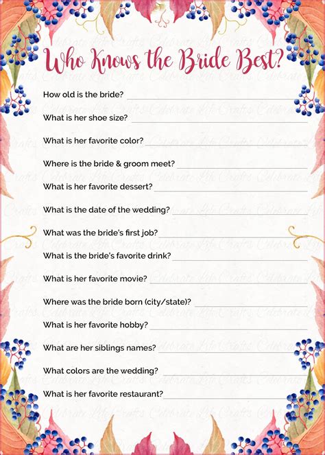 Who Knows The Bride Best Free Printable