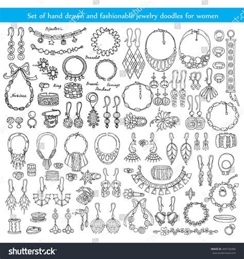 Vector Set Of Hand Drawn And Fashionable Jewelry Doodles For Women On