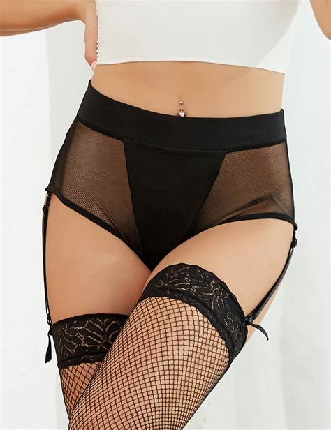 High Waist Side Black Garter Fishnet Panty Ohyeah