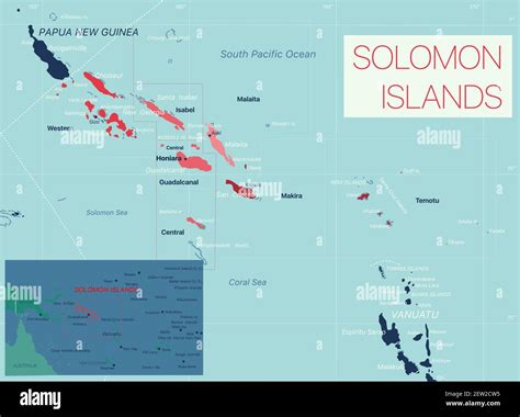 Islas Salom N Mapa Detallado Editable Con Ciudades Y Pueblos Sitios