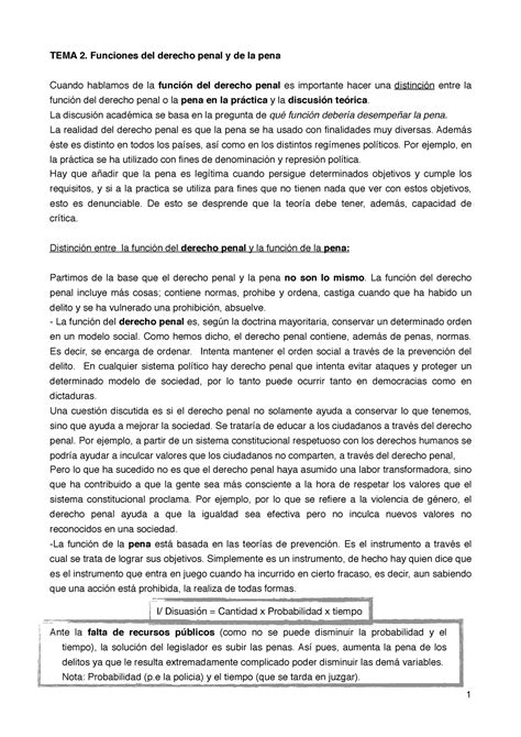 Tema 2 Apunts 2 Tema 2 Funciones Del Derecho Penal Y De La Pena Cuando Hablamos De La