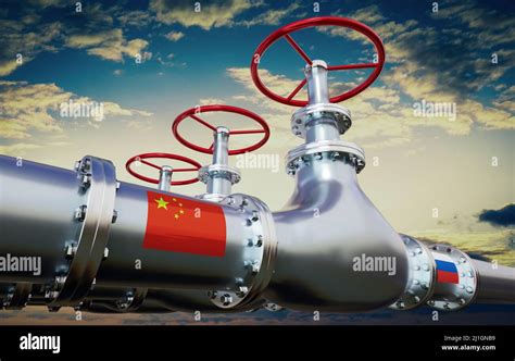 Gas Pipeline Flags Of China And Russia D Illustration Stock Photo