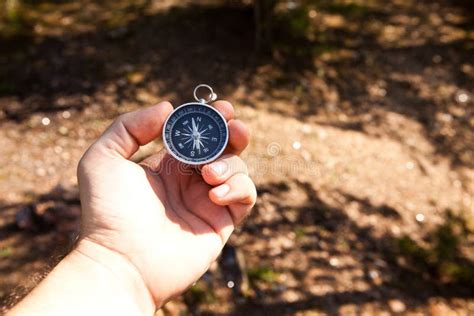 Hand Holding The Compass Stock Image Image Of Hike Landscape 44389319