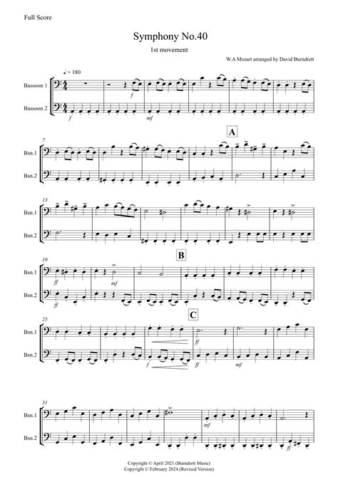 Symphony No 40 1st Movement For Bassoon Duet Arr David Burndrett Sheet Music Wolfgang