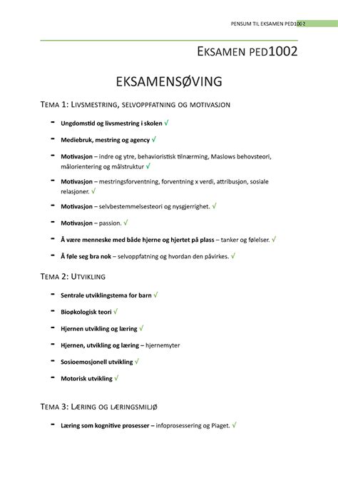 Notater Ped Eksamen Ped Eksamens Ving Tema Livsmestring