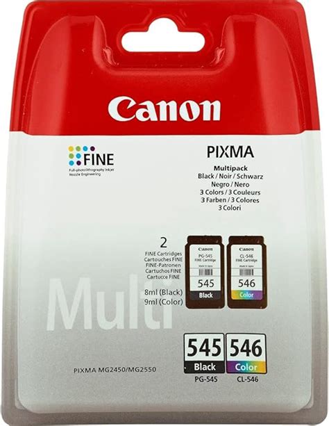 Canon Pg 545 Cl 546 Multipack Black And Colour Original Ink Cartridge For Pixma Mg2450 Mg2455