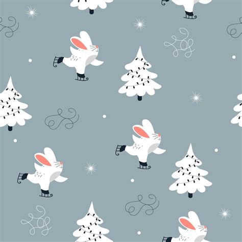 Premium Vector Seamless Pattern With Rabbits In The Forest Winter Time