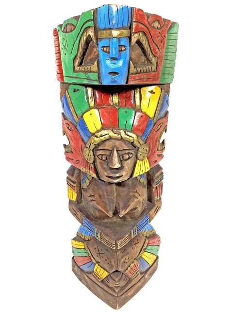 At Auction Vintage Mexican Aztec Carved Wood Painted Totem