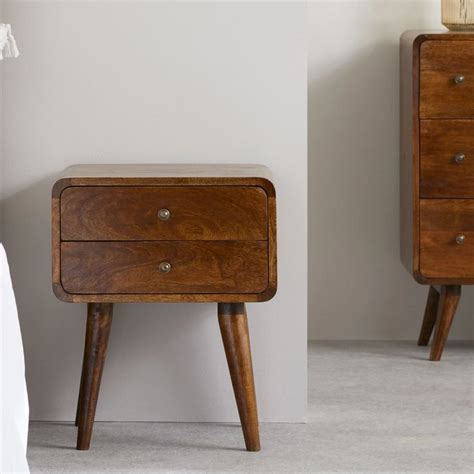 Mid Century Walnut Bedside Table With 2 Drawers Fishe And Lilly In