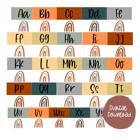 PDF Alphabet Cards Classroom Print Boho Classroom Decor Rainbow