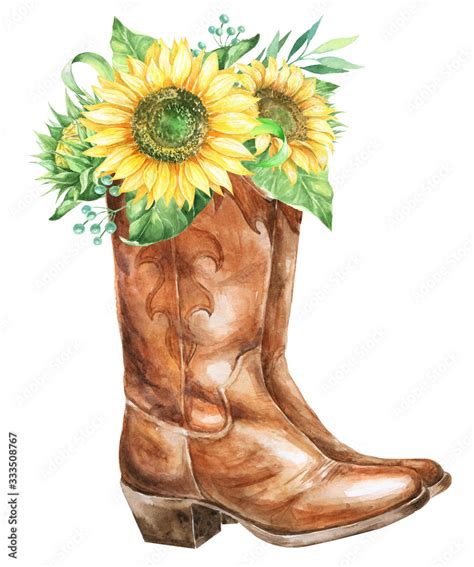 Watercolor Cowboy Boots With Sunflowers Stock Illustration Adobe Stock