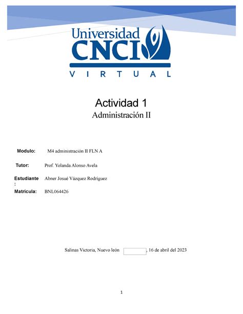 Actividad 1 administaracion II Modulo M4 administración II FLN A 1