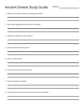 Tci Lesson Ancient Greece Study Guide Questions By Educator Life