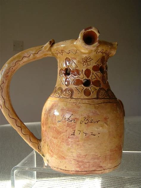 Puzzle Jug Dated 1742 And Signed John Bair Pottery Jugs Rare Antique