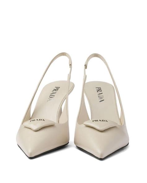 Prada Mm Saffiano Leather Slingback Pumps In White Lyst