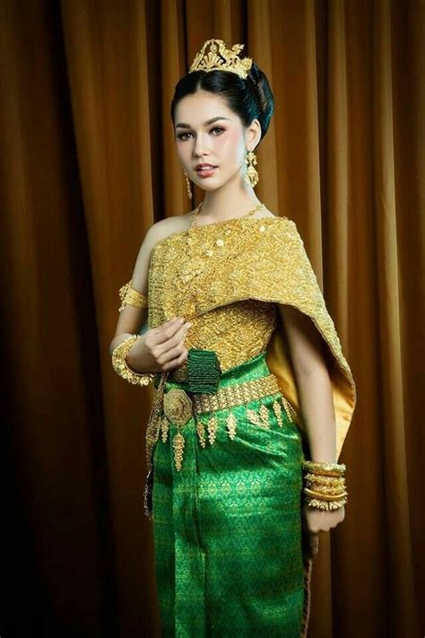 Beautiful Khmer Girl In Cambodia Traditional Costume She Smile And