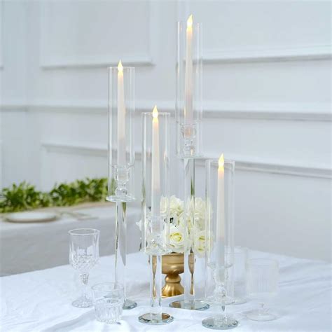 Efavormart Set Of 4 Clear Crystal Glass Hurricane Taper Candle Holders With Tall