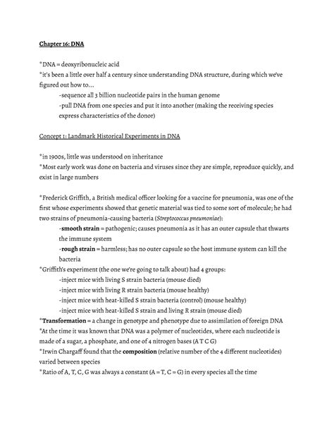 Prof Wilson Chapter 16 Notes Chapter 16 Dna Dna Deoxyribonucleic