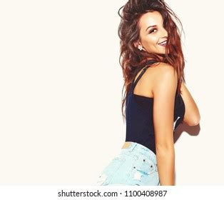 Portrait Beautiful Happy Cute Smiling Brunette Stock Photo
