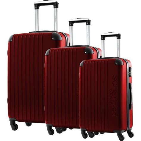 JLS Set De 3 Valises Chariot ABS 4 Roues 75 Rouge LesTendances Fr