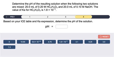 Solved Determine The Ph Of The Resulting Solution When Th Chegg