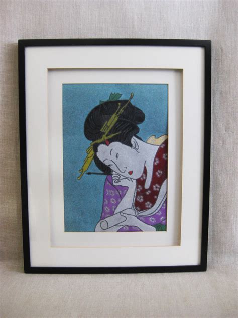 Vintage Japanese Female Portrait Geisha Framed Felted Textile Fiber Art Wall Decor Asian Style