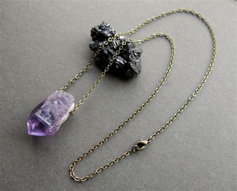 Raw Amethyst Necklace Raw Crystal Necklace Layering Etsy