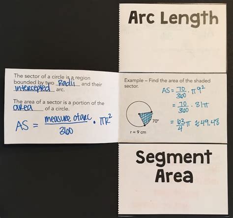 Arc Length And Sector Area Foldable Math Methods Teaching Geometry Math Foldables