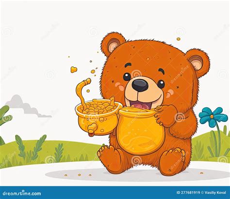 Teddy Bear Eating Honey Generative Ai Stock Illustration