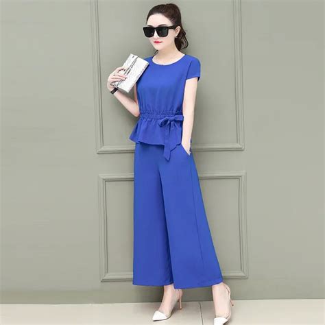 Two Piece Set Women Ruffle Blouse And Wide Leg Pant Suit 2019 New