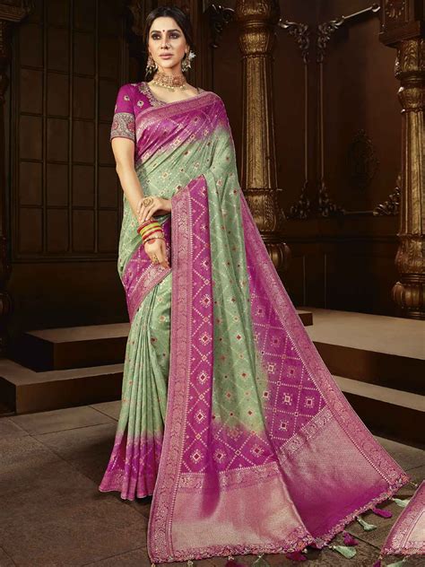 Greenpink Colour Silk Traditional Saree