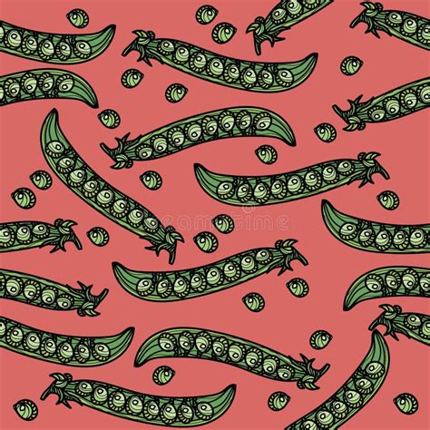 Vector Seamless Pattern With Green Pea Pods Stock Vector Illustration Of Isolated Contour