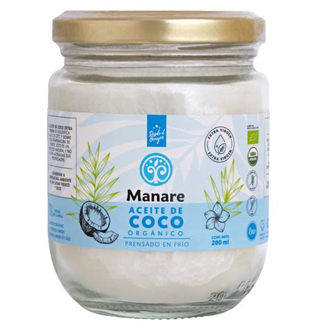 Aceite de Coco Orgánico Extravirgen 200 ml Sin Glúten Manare