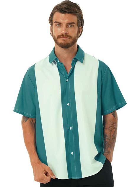 Iiniim Mens Retro Classic Two Tone Bowling Casual Dress Shirt Charlie Sheen Button Down Camp