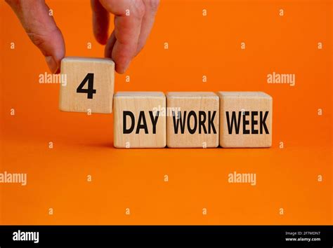 4 Day Work Week Symbol Businessman Holds The Cube With Words 4 Day