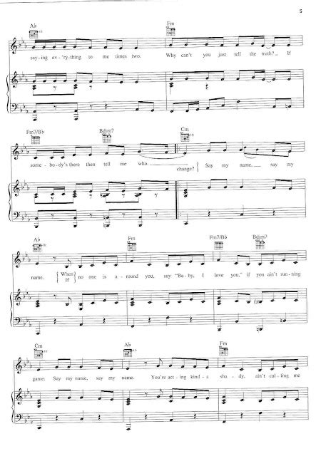 Say My Name - Destiny's Child - Partitura para piano | Partituras de piano | Sheet music for piano