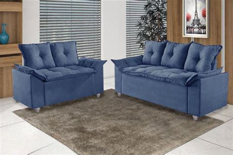 Conjunto de Sofá 2 e 3 lugares Pampulha Azul HB Decor Conjunto de