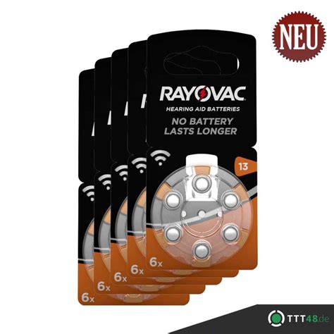 Rayovac Acoustic Hörgerätebatterien PR48 Typ 13 Orange 5 x 6er